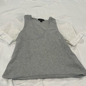 Gray V-neck T-shirt with eyelet sleeves